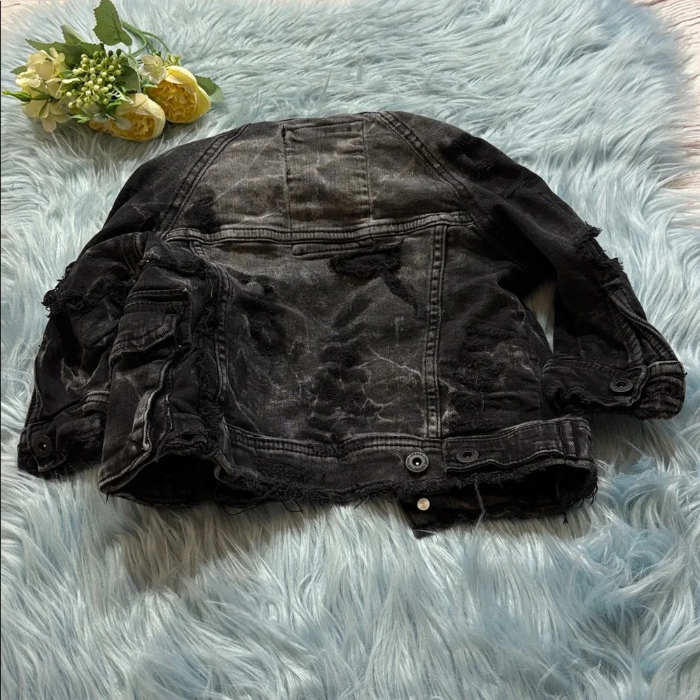 JC Jordan Craig Bayside Denim Trucker Jacket Black Distressed Sz 2